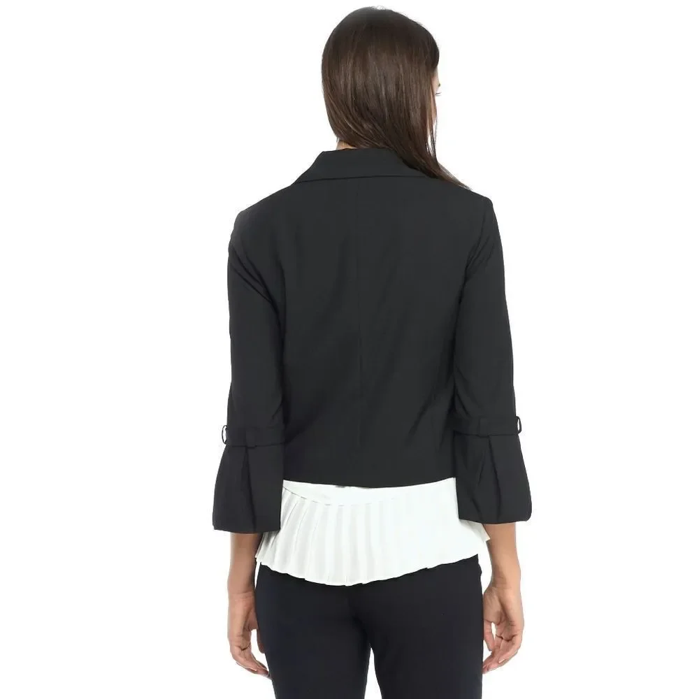 New! THE LIMITED Open-Front Petite Black Jacket Military Style 3/4 Flared Sleeve